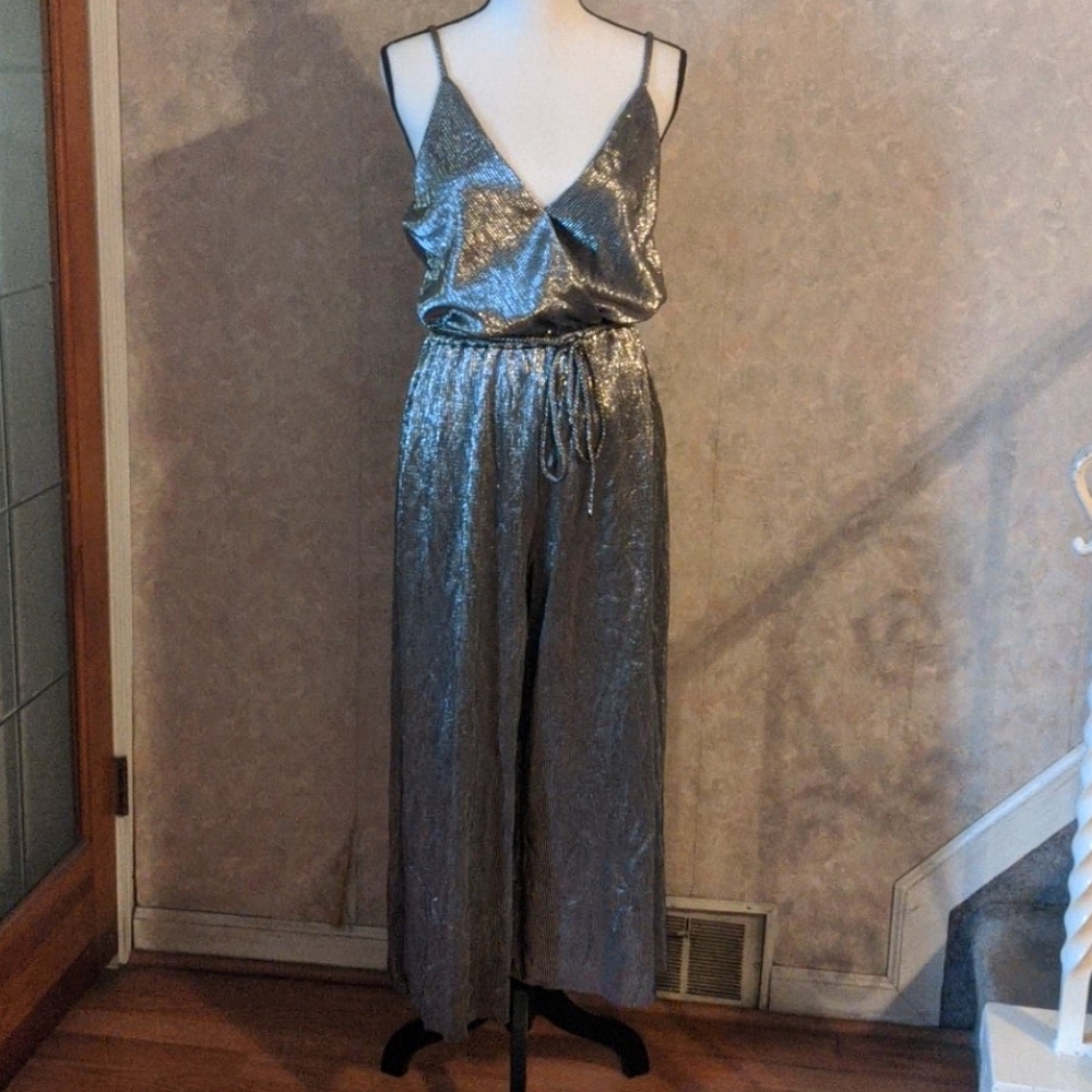 Silver Disco V-Neck Jumpsuit